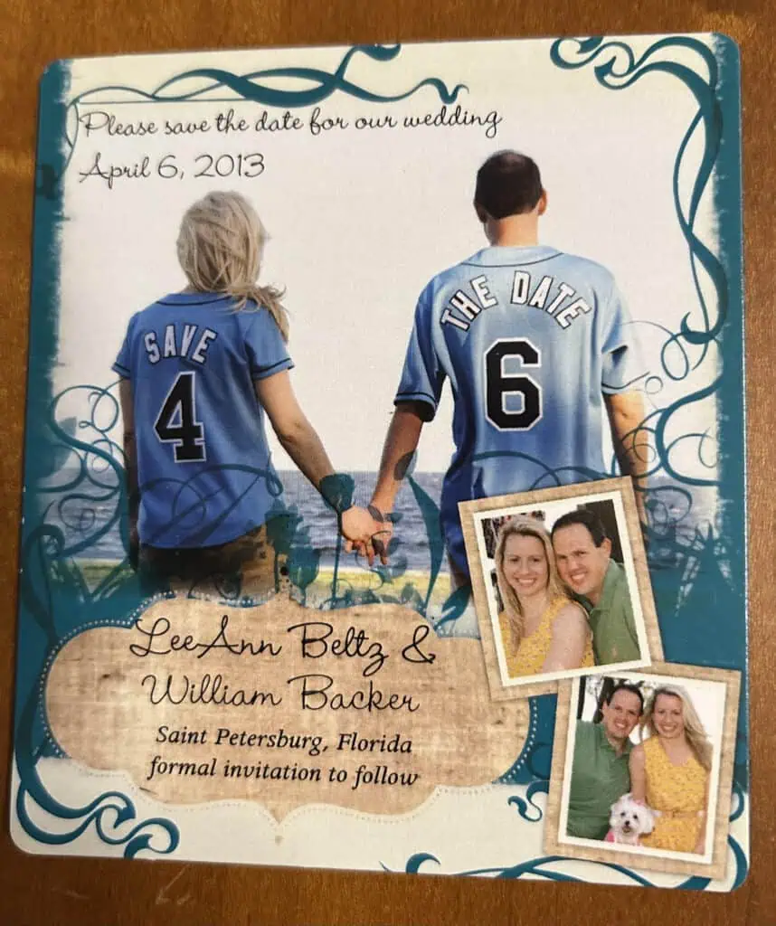 A couple's save the date invitation