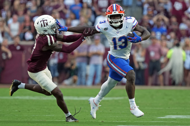 Florida tailback Jadan Baugh and the Gators finished with just 74 rushing yards during the Gators' 34-17 loss to the No. 5 Aggies Oct. 11, 2025 at Kyle Field. (Photo by Scott Wachter/Getty Images)