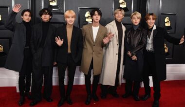 FILE - In this Jan. 26, 2020 file photo, K-pop band BTS arrives at the 62nd annual Grammy Awards in Los Angeles. (Photo by Jordan Strauss/Invision/AP, File)