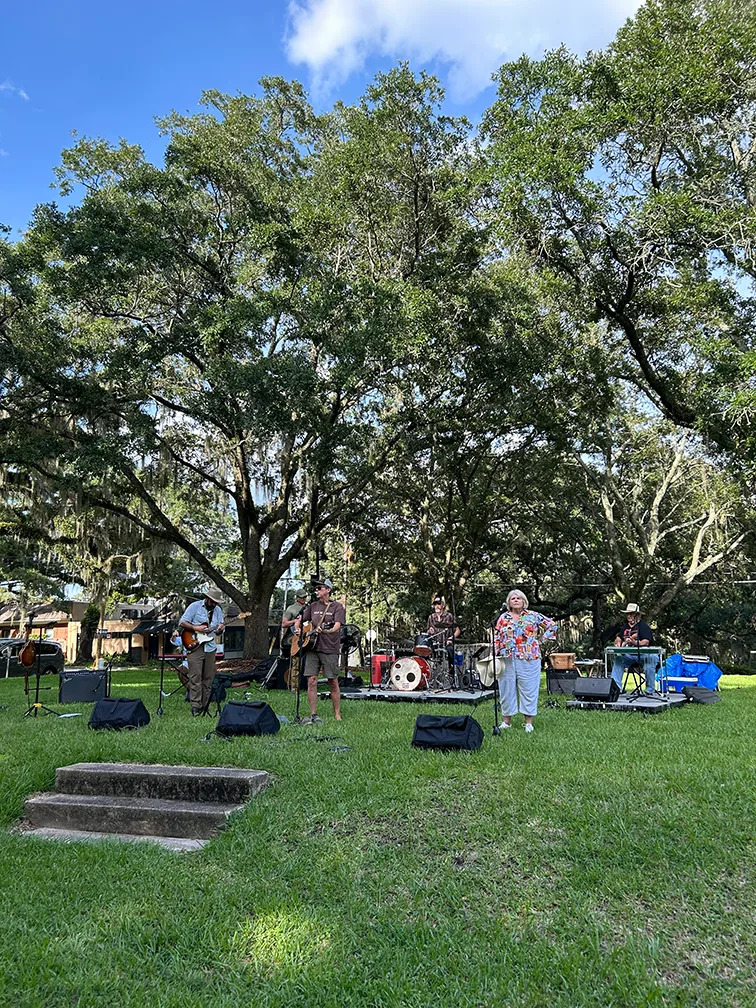 Frank Douglas and his band, The Fried Turkeys, performing at Music Under the Oaks in 2025. The Levitt AMP Tallahassee: Music Under The Oaks will be held every 2nd and 4th Thursday of the month from April to July 2026.