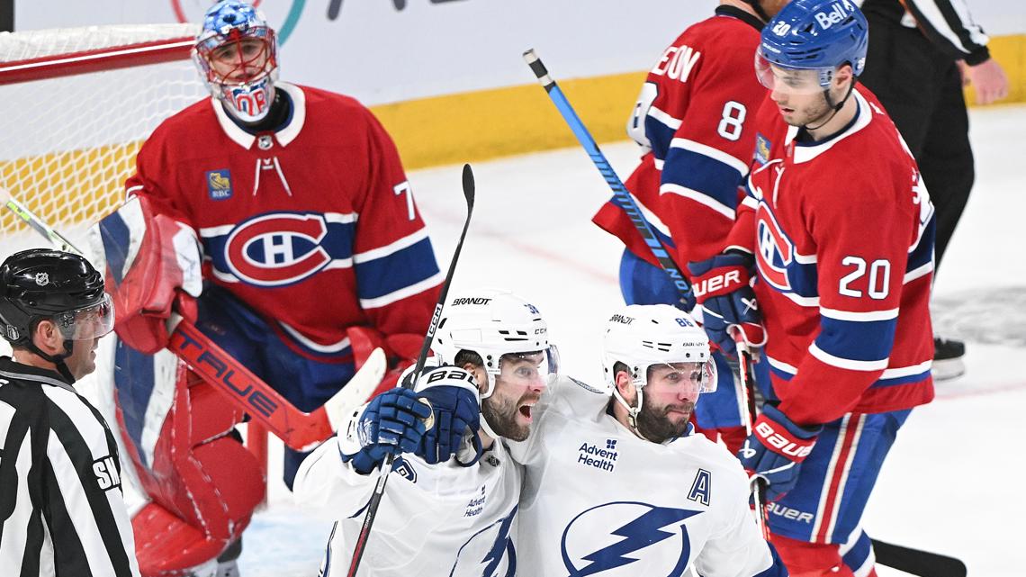 Tampa Bay Lightning beat Montreal Canadiens 3-2 in Game 4 to tie series
