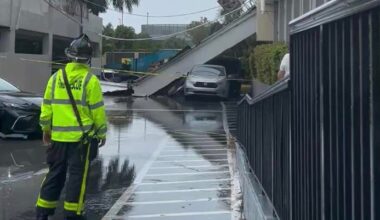 Section of Hallandale Beach building involving a pedestrian walkway partially collapses, officials say