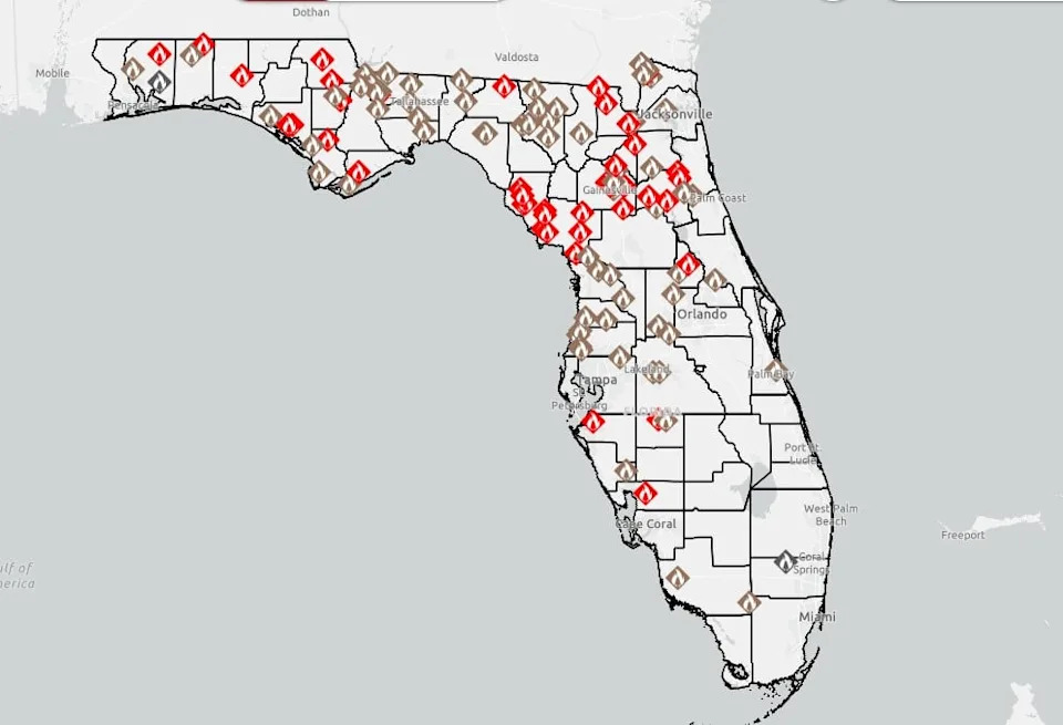 Florida Wildfires Map, 4/25/2026
