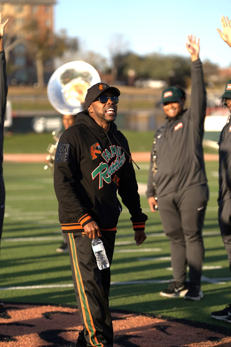FAMU alumnus and Hollywood producer Will Packer visits FAMU's Marching 100 after the band performed the "Pull Over Challenge," a viral social media campaign promoting rapper Ludacris' new single.
