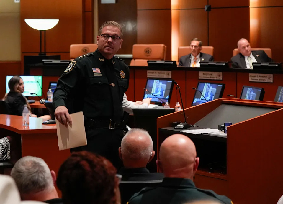 Sheriff Eric Flowers speaks to Indian River County Commissioners, Oct. 20, 2025, during a special call meeting regarding the 2025-2026 Sheriff’s budget.