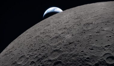 The lunar surface fills the frame in sharp detail, as seen during the Artemis II lunar flyby, while a distant Earth sets in the background. This image was captured at 6:41 p.m. EDT, on April 6, 2026, just three minutes before the Orion spacecraft and its crew went behind the Moon and lost contact with Earth for 40 minutes before emerging on the other side. (NASA)