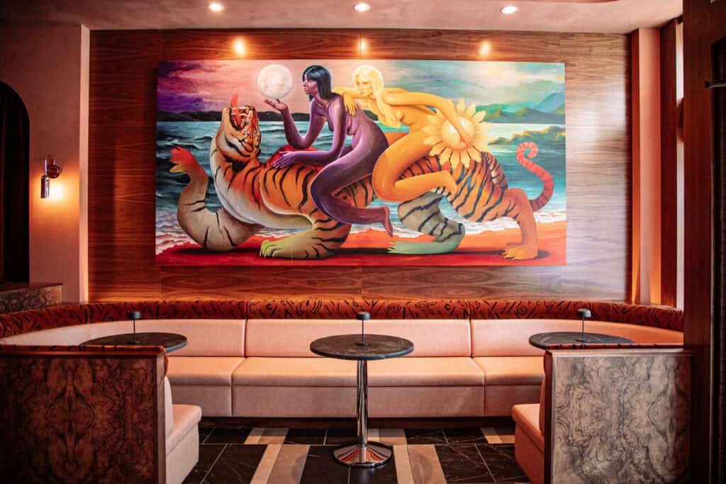 Art piece installed on the wall at a bar