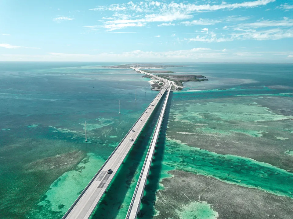 Seven Mile Bridge stretching across turquoise water in the Florida Keys, one of the most iconic drives on the Overseas Highway.