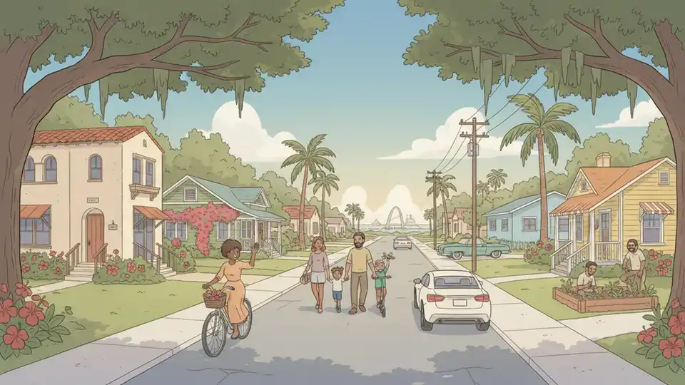 St. Petersburg residential street with single-family homes and mature trees showing typical neighborhood character