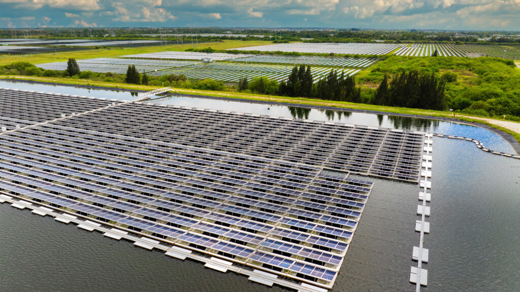 Floating solar panels and a solar farm (iStock image).