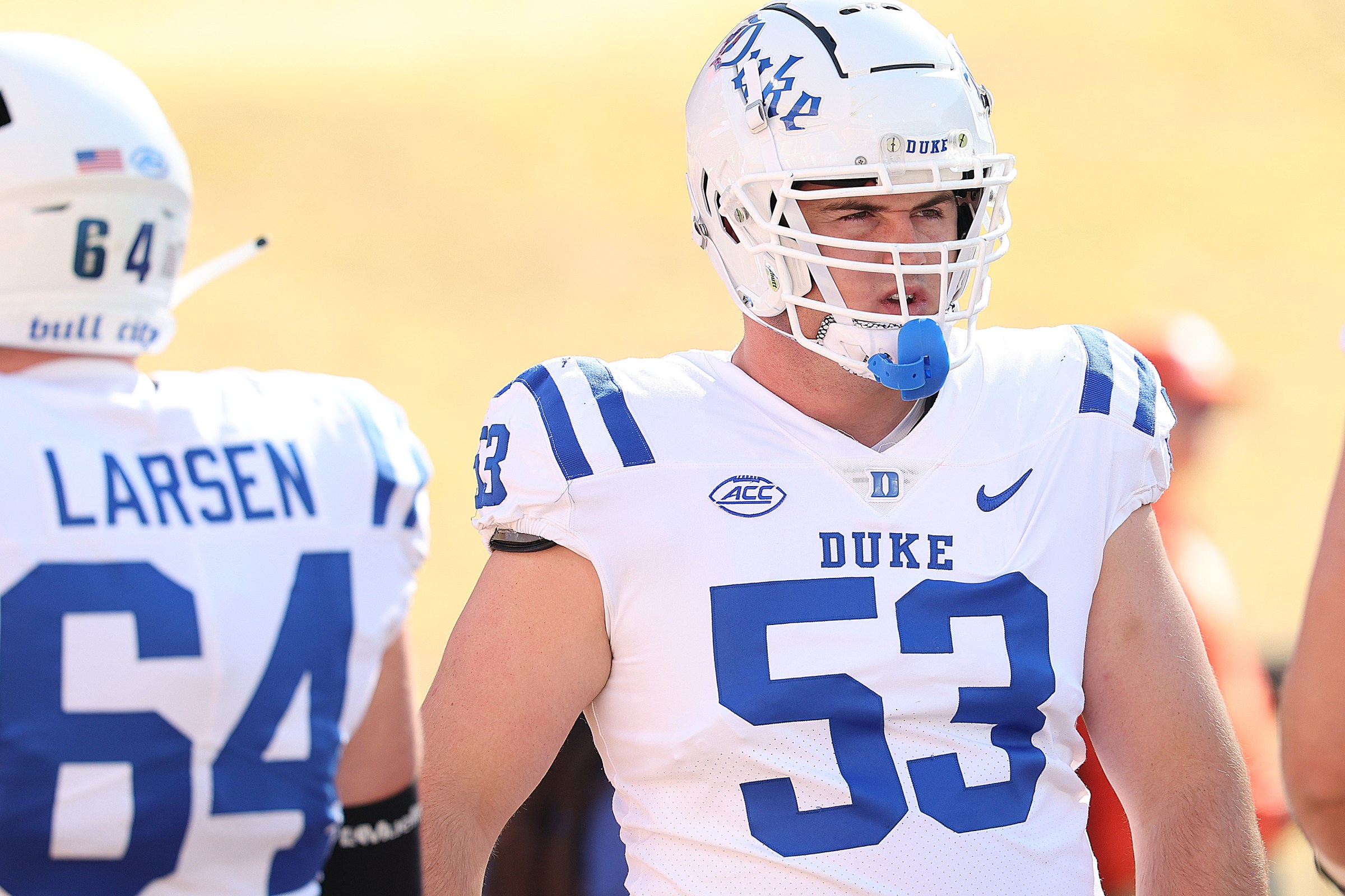 CLEMSON, SC - NOVEMBER 01: Duke Blue Devils offensive lineman Brian Parker II (53) during a college football game between the Duke Blue Devils and the Clemson Tigers on November 1, 2025 at Memorial Stadium in Clemson, S.C. (Photo by John Byrum/Icon Sportswire via Getty Images)