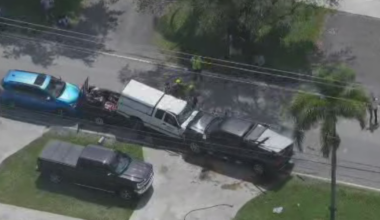 2 people hospitalized after head-on multi-vehicle crash involving a landscaping truck in Miami-Dade