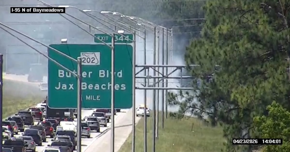 Brush fire on side of I-95 NB near Baymeadows Road in Jacksonville