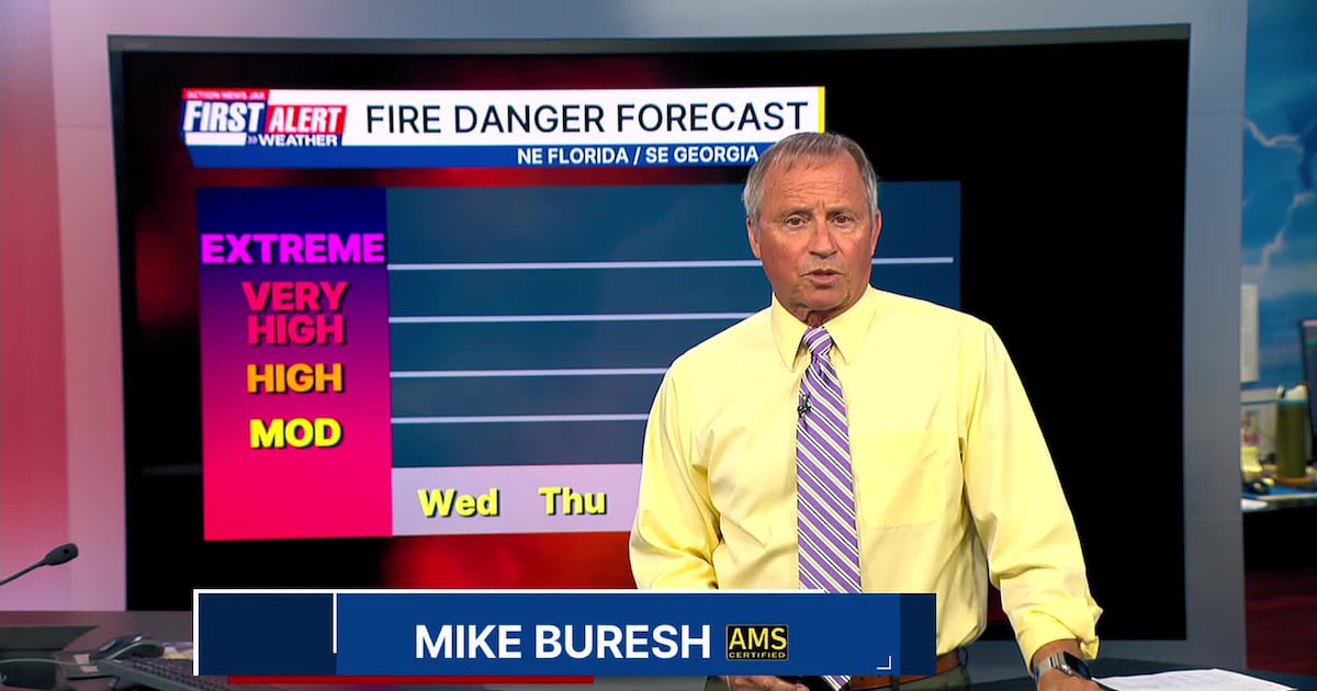 Very high wildfire risk continues with slowly warming temps. – Action News Jax