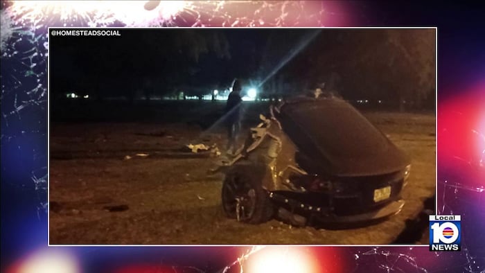 Vehicle splits in half after crash in Homestead