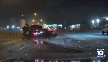 Dashcam shows truck go airborne onto car in Doral crash, driver survives