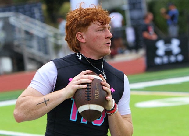 Lake Brantley 2028 quarterback Jackson Stecher at the Under Armour Camp Series event at Bishop Moore Catholic High School, Sunday, Feb. 22, 2026. (Chris Hays/Orlando Sentinel)