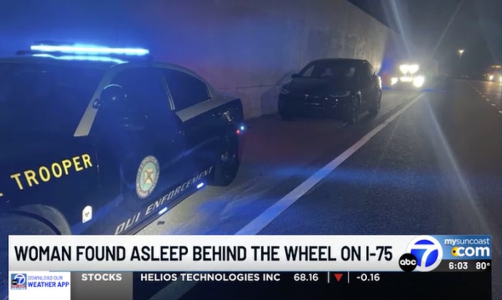 The car came to a stop after the Tesla's eye detectors showed Brown was asleep.