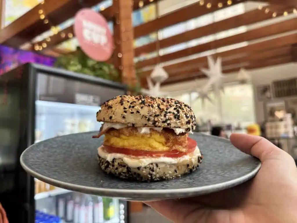A bagel on a plate
