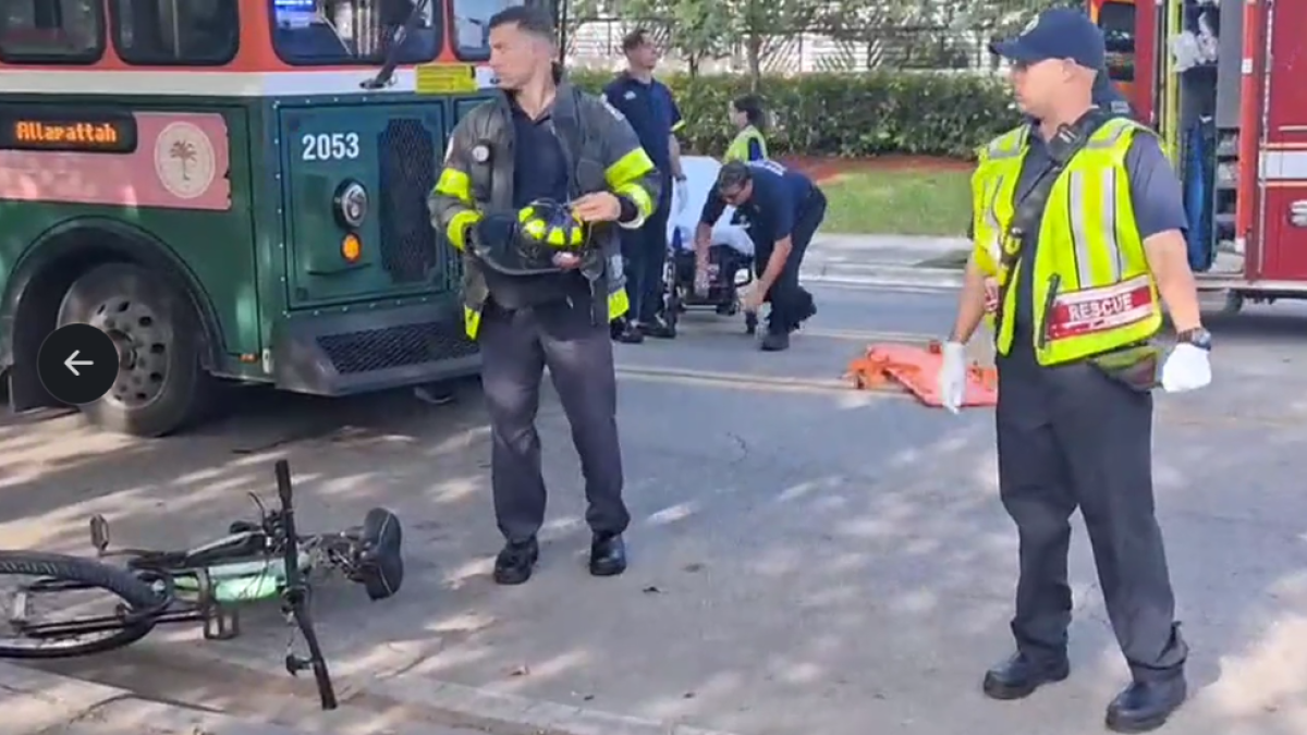 Cyclist in critical condition after being pinned under trolley in Miami, fire rescue says – NBC 6 South Florida