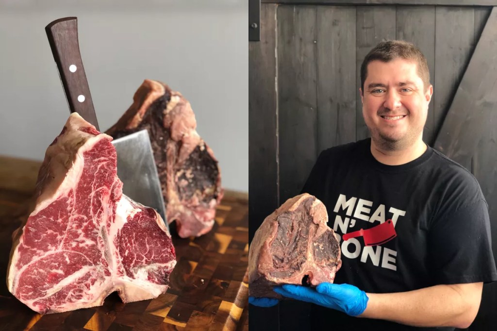 a man posing with meat