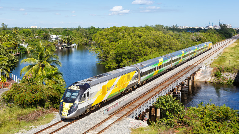 A Brightline train in Deerfield Beach, Florida.