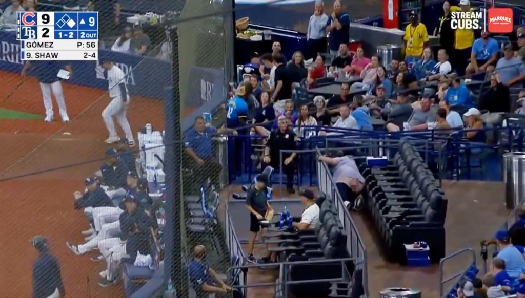 A fan accidentally moons the camera during a baseball game.