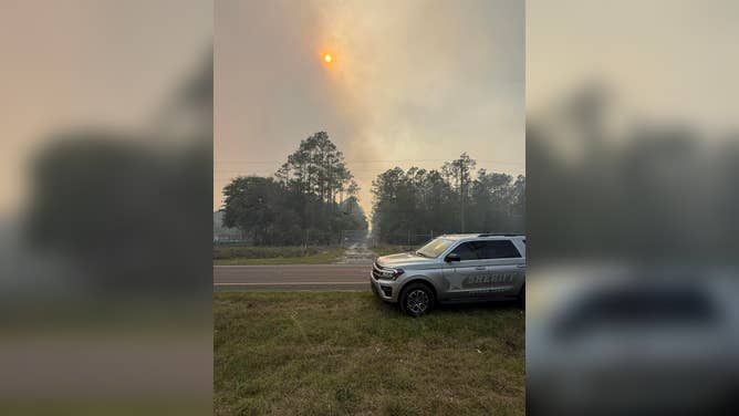 Wildfire rages in Putnam County, Florida on April 20, 2026.
