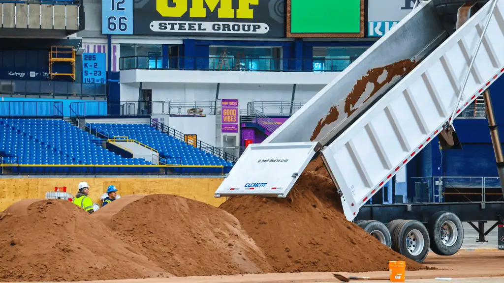 A dump truck unloading dirt