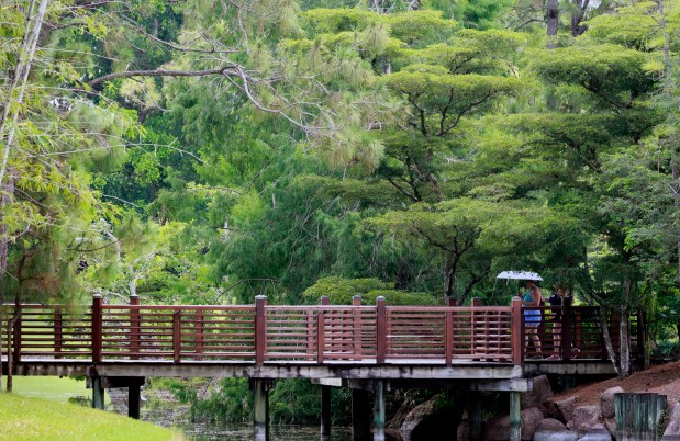 People enjoy the Morikami Museum and Japanese Gardens in Delray Beach on Saturday, Aug. 16, 2025, during the annual Obon Weekend. The two-day event offers cultural experiences, performances, workshops and other activities. (Mike Stocker/South Florida Sun Sentinel)