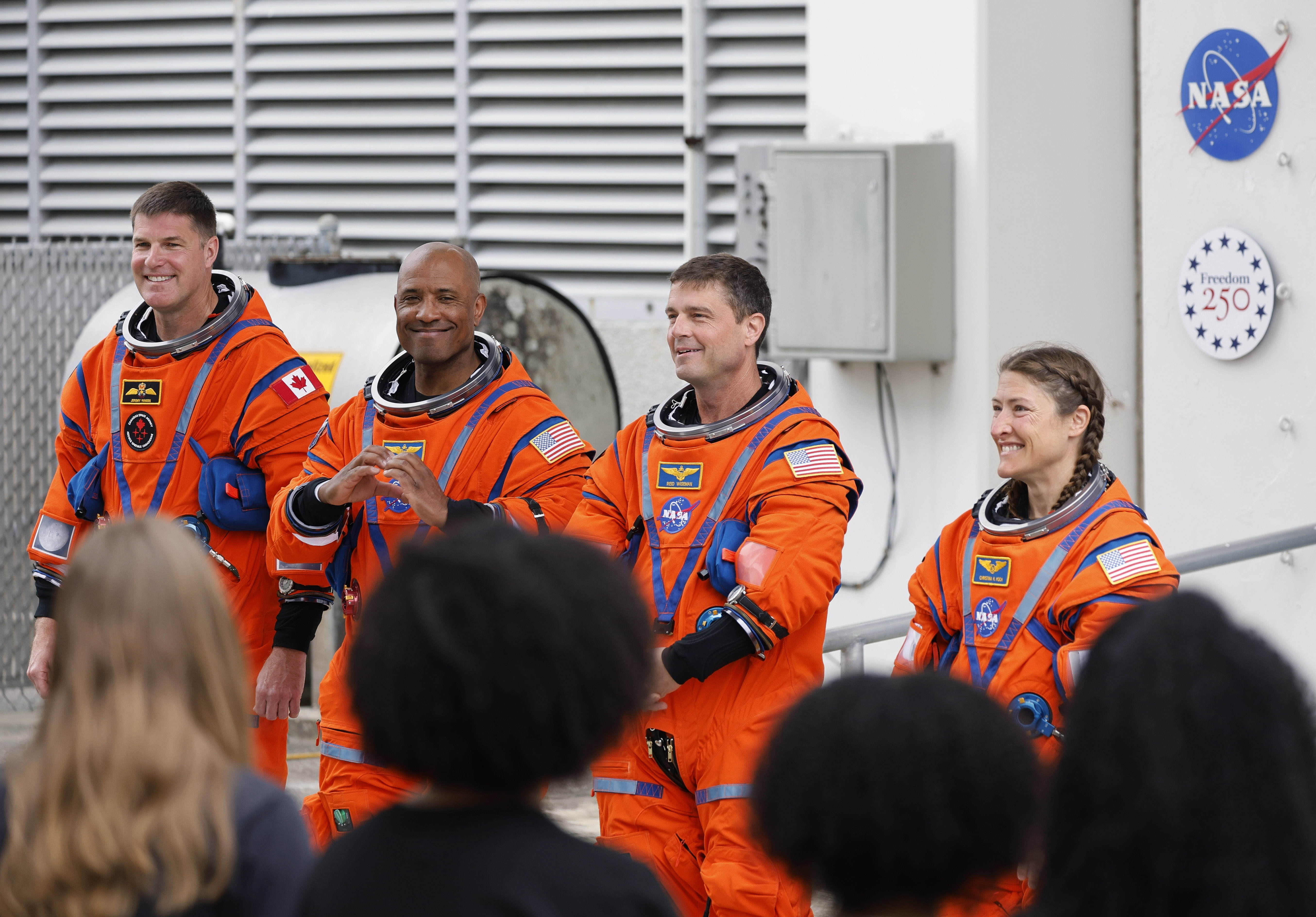 From left, The Artemis II crew mission specialist Jeremy Hansen,...