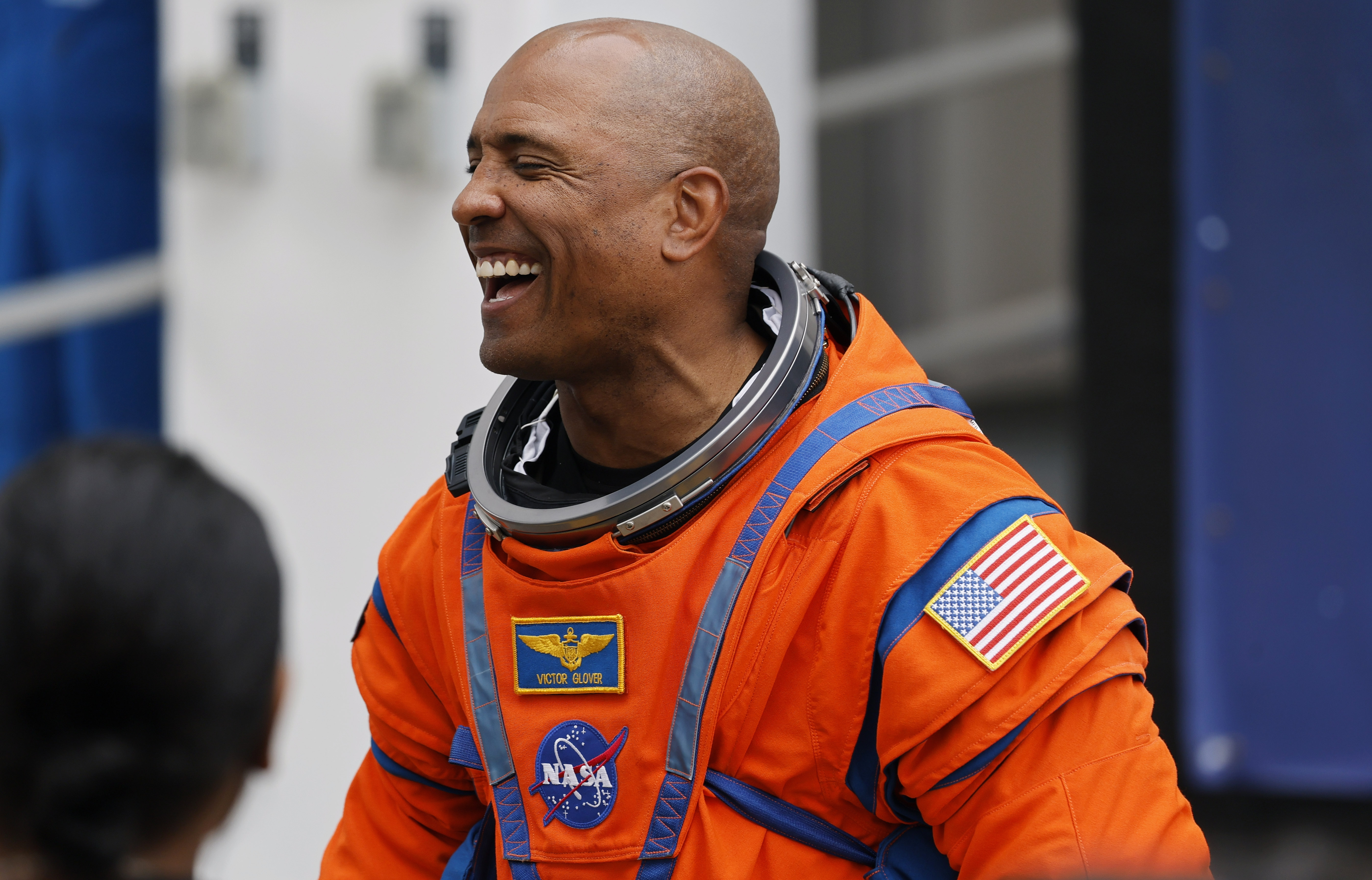 Artemis II pilot Victor Glover talks with loved ones during...