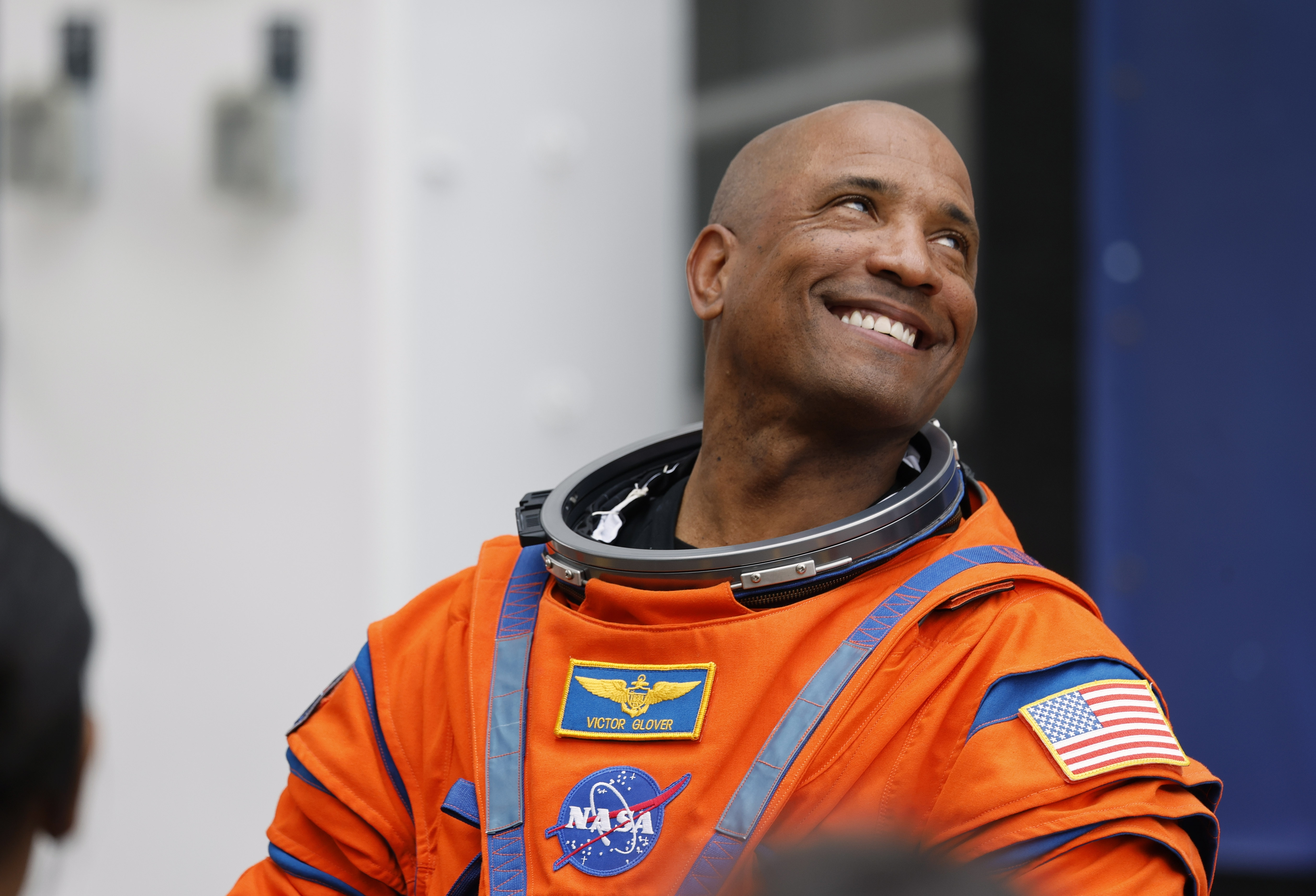 Artemis II pilot Victor Glover talks with loved ones during...
