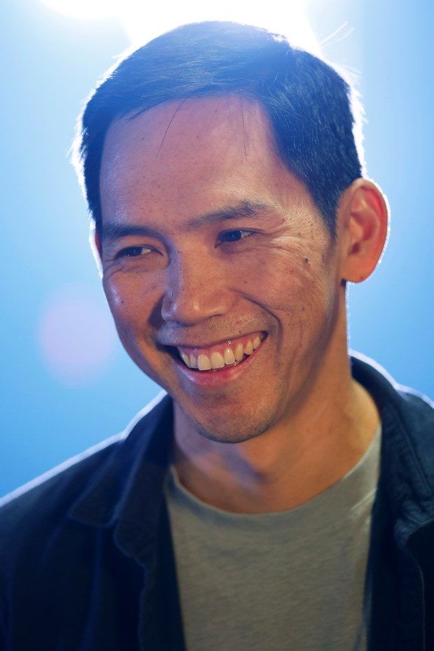 Blue Man captain Bhurin Sead does an interview during a media tour of the new Blue Man Theater, on Thursday, April 16, 2026. Blue Man Group shows are scheduled to start on May 1, 2026, at ICON Park. (Ricardo Ramirez Buxeda/ Orlando Sentinel)