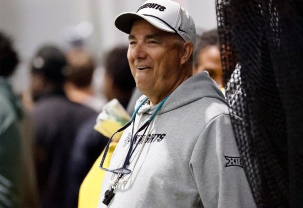 Special teams coordinator Pete Alamar watches his players during UCF spring football practice, on Tuesday, April 7, 2026. (Ricardo Ramirez Buxeda/ Orlando Sentinel)