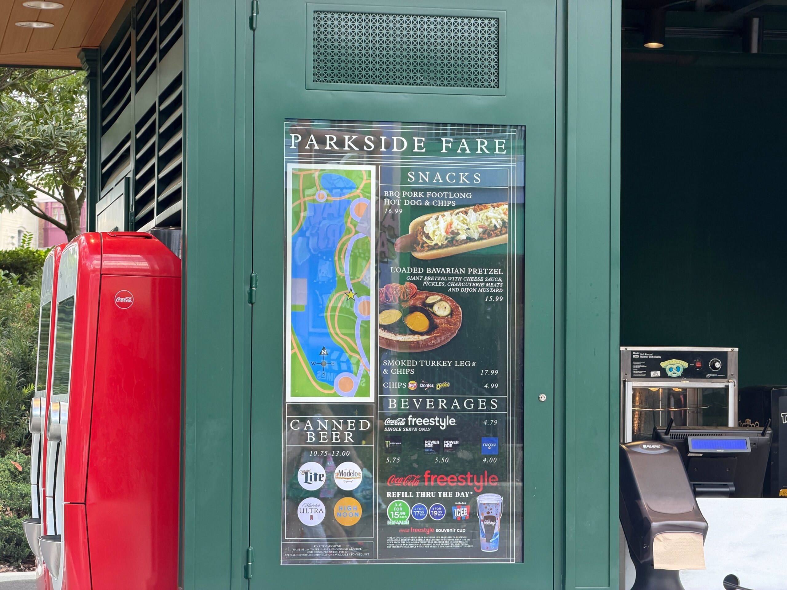 Parkside Fare Updates Menu With BBQ Pork Hot Dog & Loaded Pretzel at Universal Studios Florida