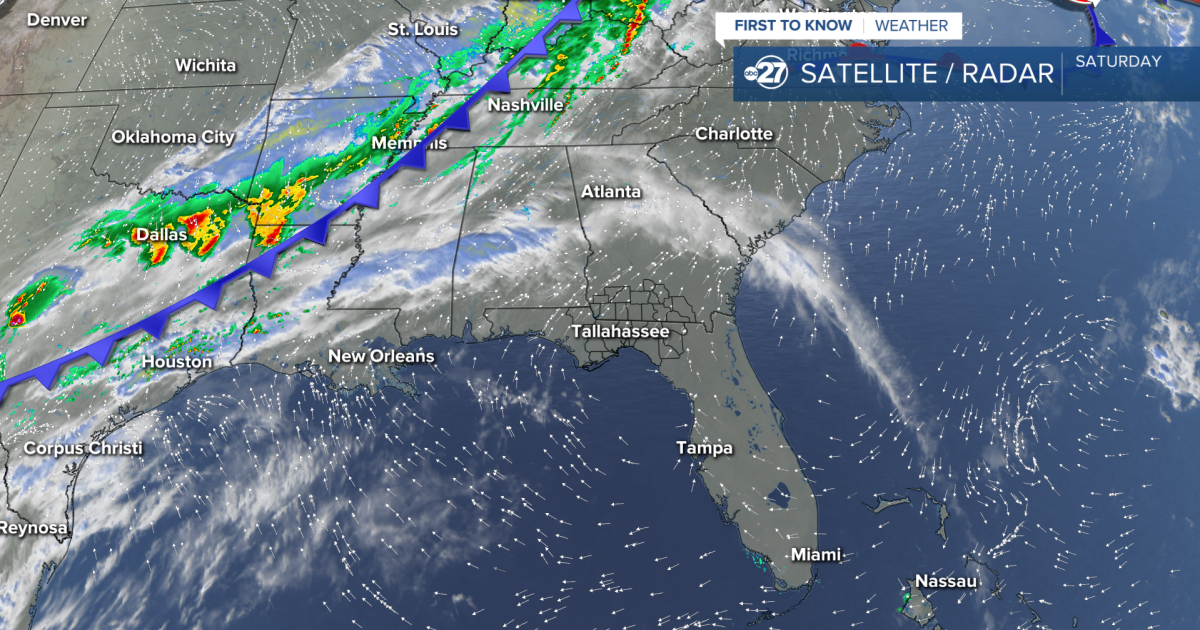 Weak cold front bringing cloud cover Sunday