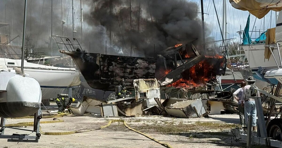 Firefighters extinguish dry-docked sailboat fire at Riverside Marina