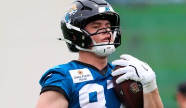 Jacksonville Jaguars tight end Nate Boerkircher (87) runs the ball during rookie minicamp at the Miller Electric Center, Saturday, May 9, 2026 in Jacksonville, Fla. Today was the second of a three day camp concluding Sunday.