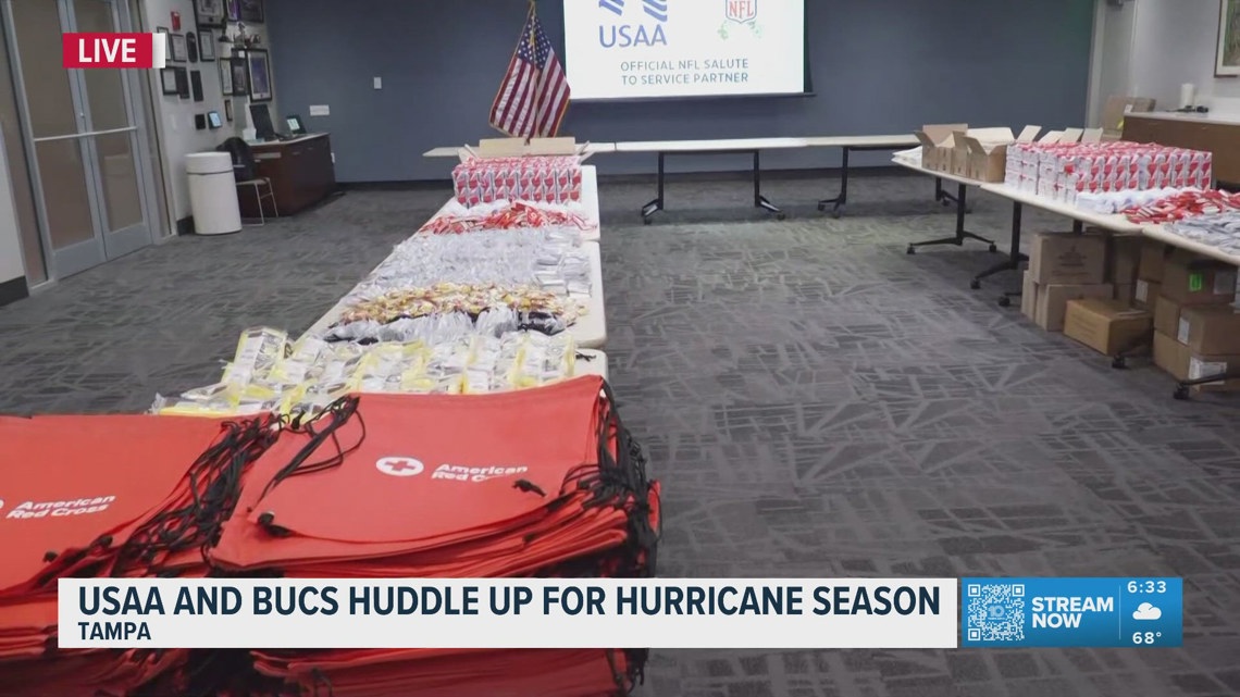 USAA and the Tampa Bay Buccaneers team up to prepare hurricane kits for Military Families