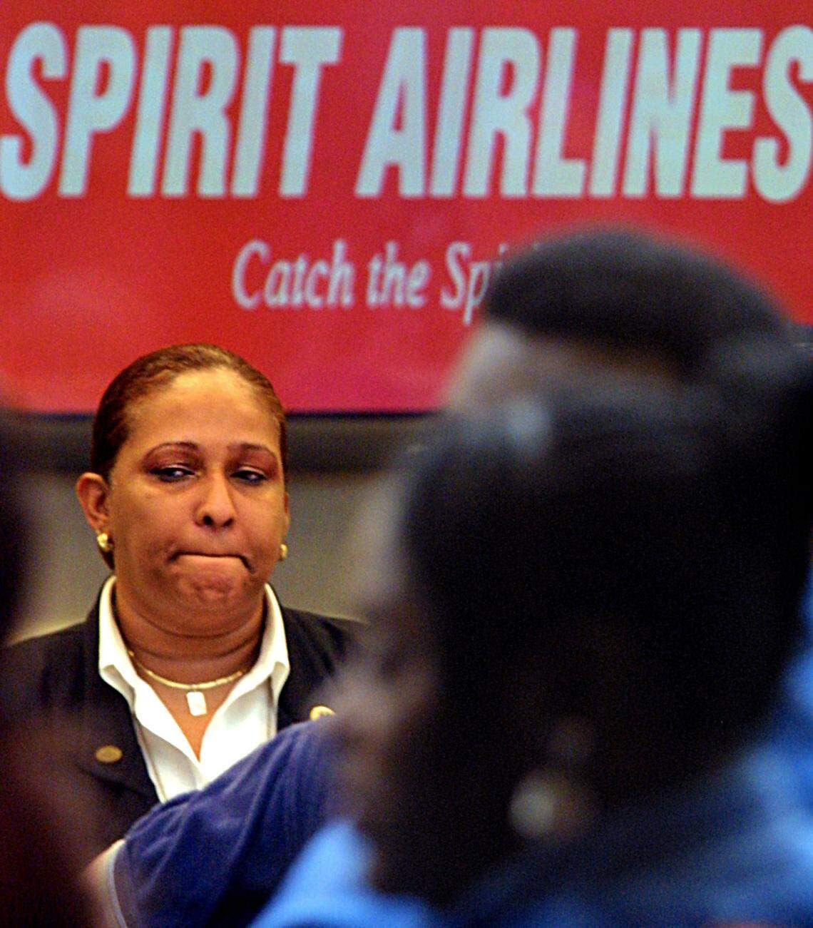 In 2001, a ticket agent for Spirit Airlines at Fort Lauderdale-Hollywood International Airport as passengers are re-routed