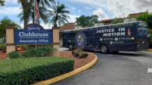 The Miami-Dade State Attorney's Office "Justice in Motion" bus during the investigation at the Hammocks HOA>