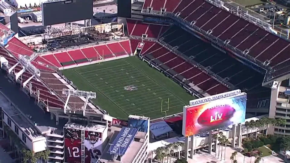 <div>An aerial view of Raymond James Stadium in Tampa, where more than 50,000 seats remain empty ahead of next Saturday's exhibition match.</div>