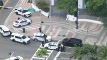 Police respond to a stabbing in downtown Miami on May 19, 2026.