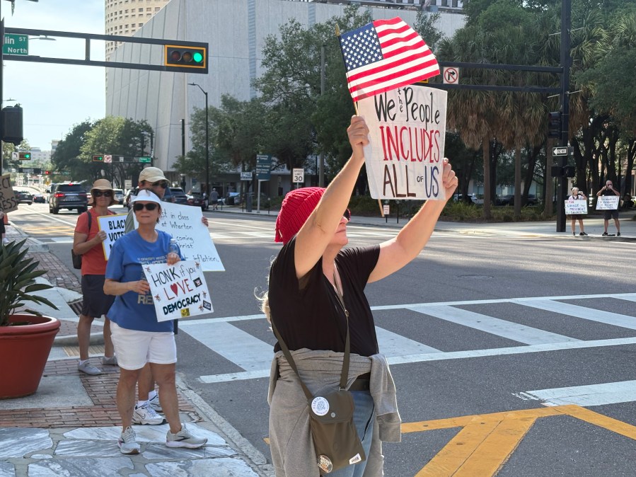 ‘It’s dividing people’: Tampa Bay protesters rally against Florida congressional redistricting efforts