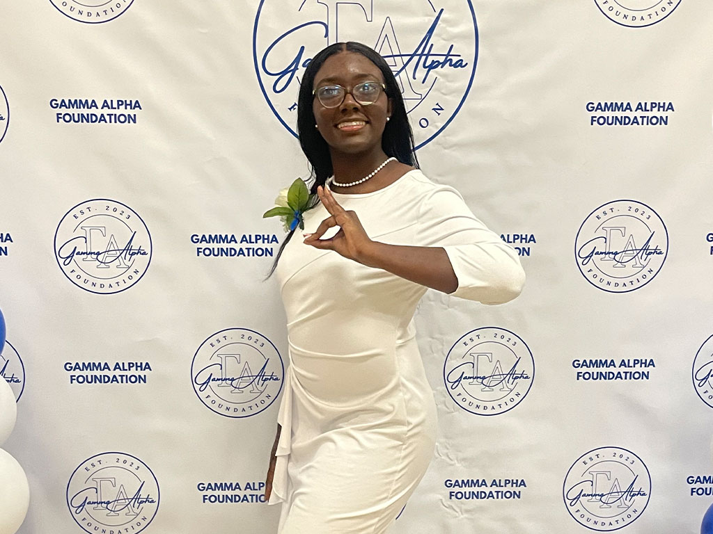 Raleigh Ford poses during a Gamma Alpha Foundation event, reflecting the scholarship, service and leadership that defined her Florida A&M University journey. (Photo Courtesy: Raleigh Ford)