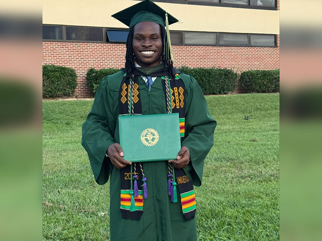 Florida A&M University alumnus Gamaliel Harris celebrates a pivotal academic achievement after earning his degree in 2025. Harris credits his time at FAMU with helping shape the confidence and musical foundation that led to his acceptance into Juilliard. (Photo courtesy: Gamaliel Harris)