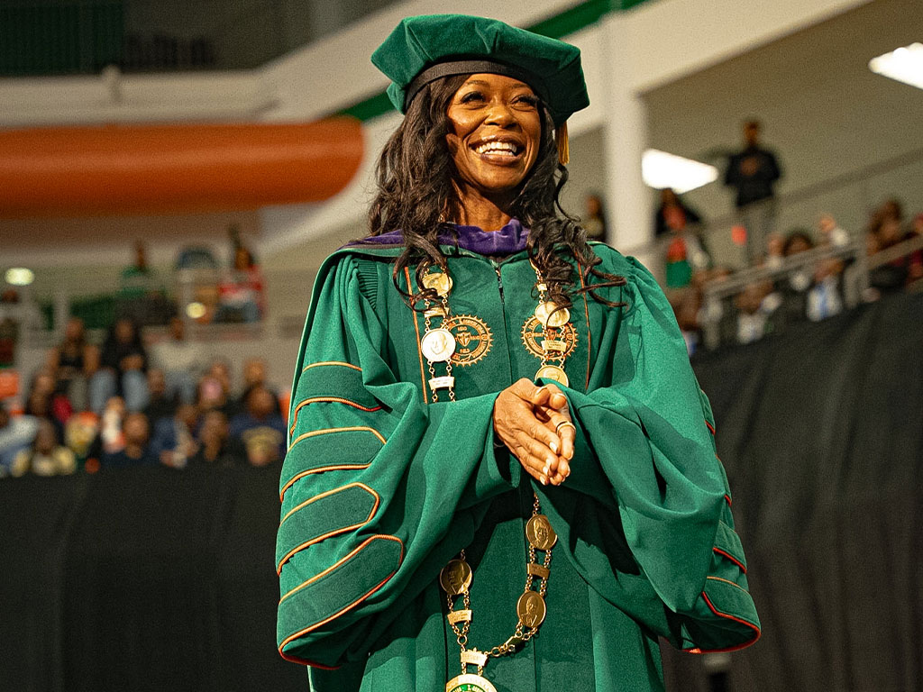 President Marva B. Johnson, J.D. President Marva B. Johnson, J.D. smiling during the May 2, commencement.