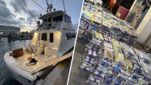 Three people were taken into custody after a suspected drug smuggling boat loaded with some million worth of cocaine was stopped in the waters off Miami Beach, authorities said.