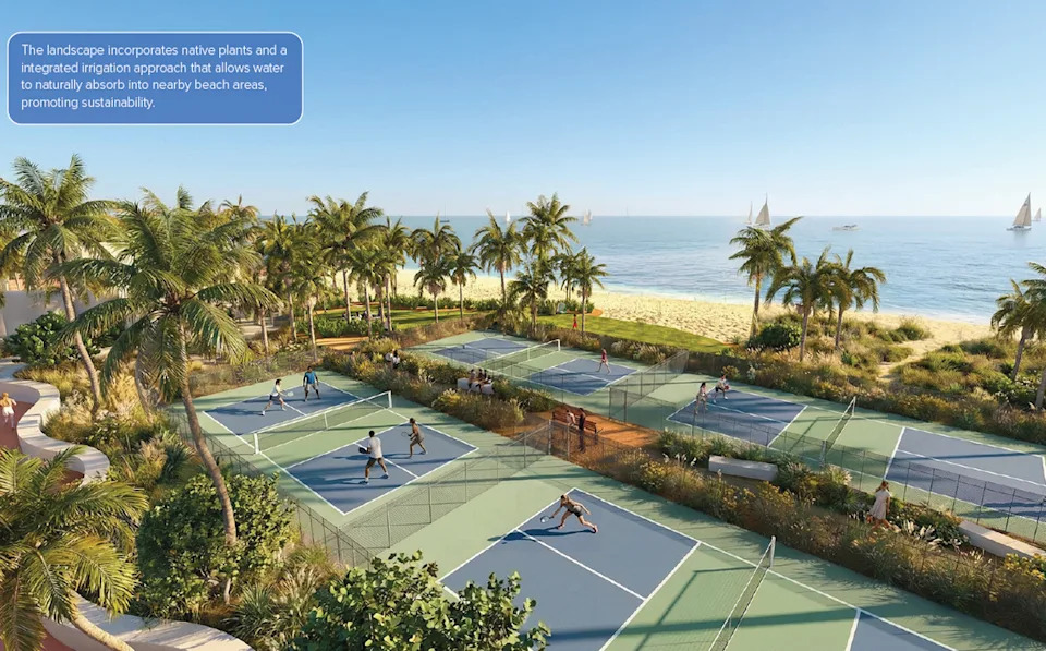 A rendering by design firm EDSA of a proposed renovation of Fort Lauderdale Beach Park, which includes new pickleball courts and basketball courts. The Fort Lauderdale City Commission discussed the redesign at a May 5 meeting.